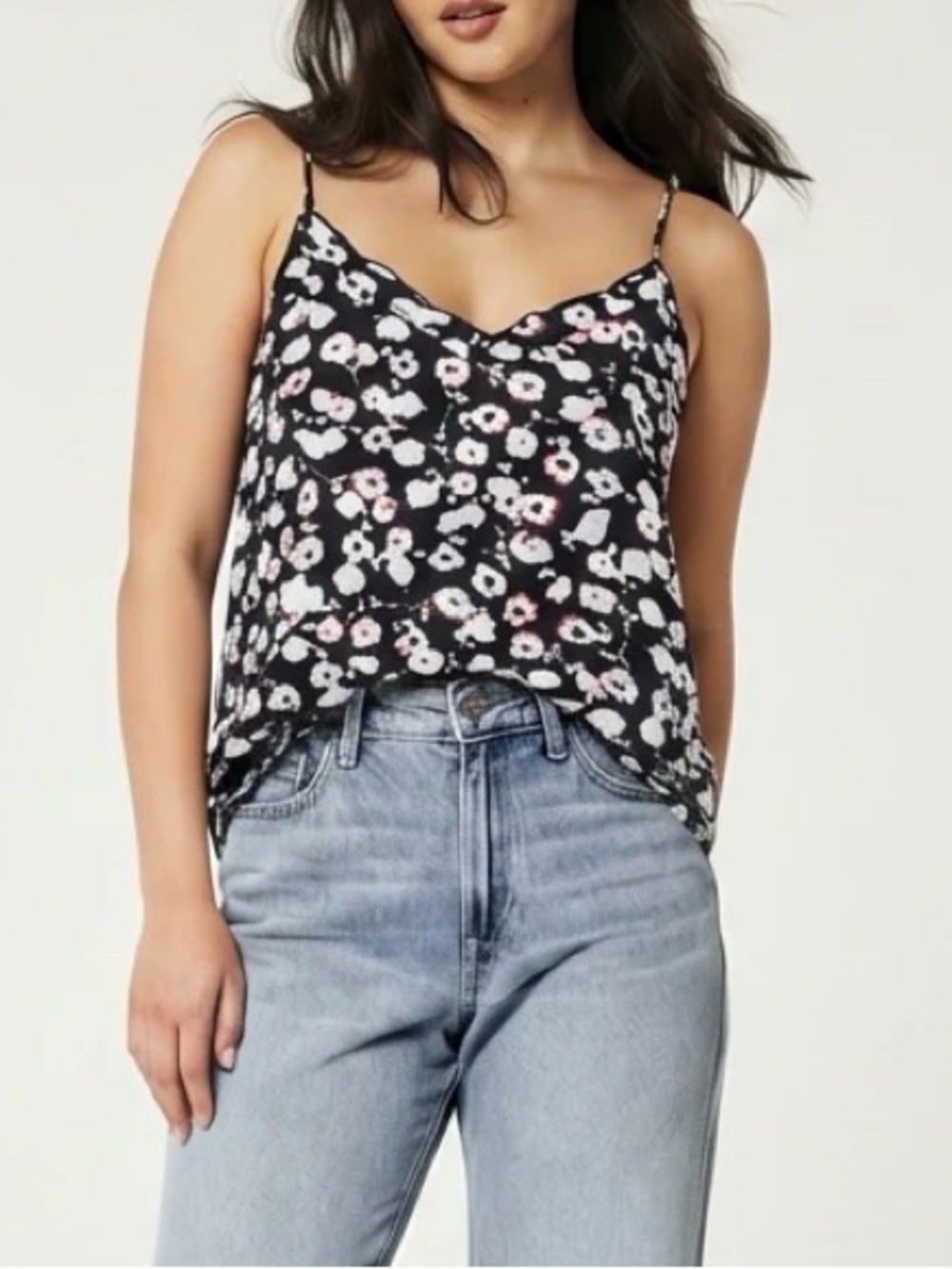 Eloquii Black Floral Print Tank Top